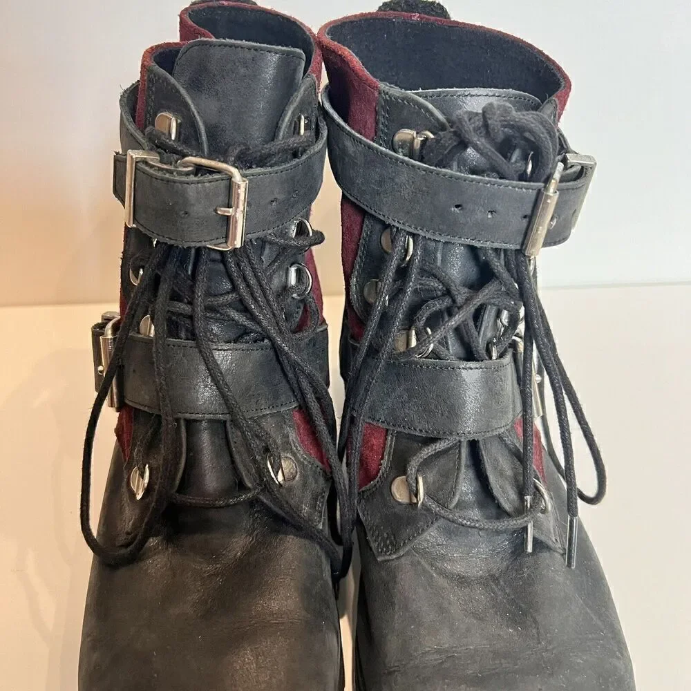 Free People Leather Combat Hiker Boot Size EU 41/US 10 LaceUp Buckle